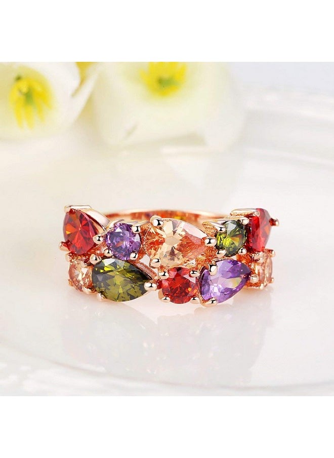 YouBella YouBella Jewellery Stylish Rose Gold Plated Solitaire AAA Multicolor Crystal Ring for Women and Girls  - Image 2