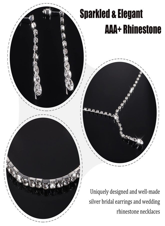 THUNARAZ Sparkled Jewelry Set for Women Silver Rhinestone Necklace Teardrop Dangle Earrings Bracelet for Bride Bridesmaid Crystal Bridal Prom Costume Jewelry Accessories for Wedding Party - Image 5