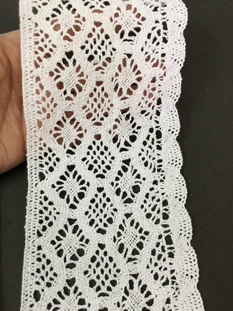 DaSync SYNC Very Broad White Crochet 8 cm croshia crosia Lace and Border Material for Trims latkan Hanging jhallar Tassel Embroidered Applique Fabric Sewing Supplies Cotton Work 9 metre - Image 2