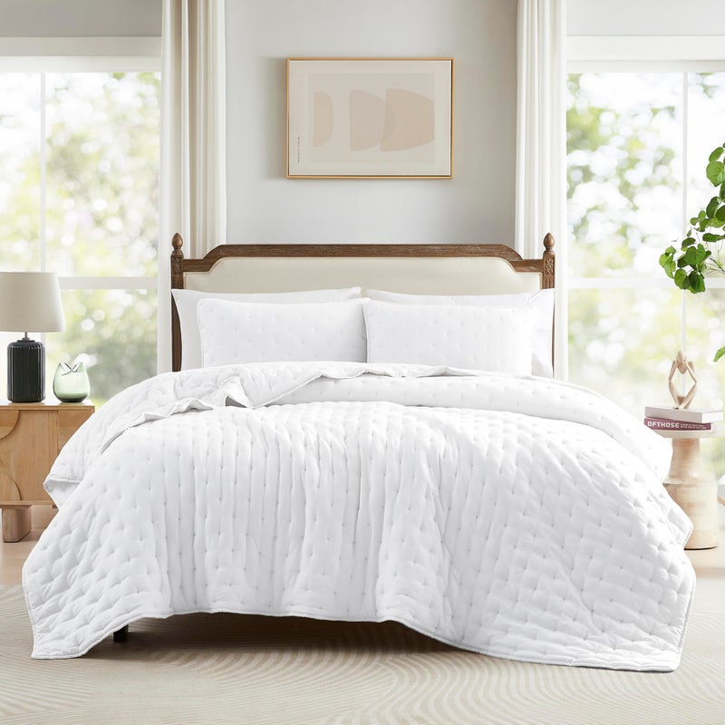 WDCOZY White Cloud King Size Quilt Set, Tan Lightweight Farmhouse Bedspread, Rustic Country Coverlet, Taupe Camel Soft Bedding, Thin Comforter for All Season - 3 Pieces, 104x90 inches - Image 2