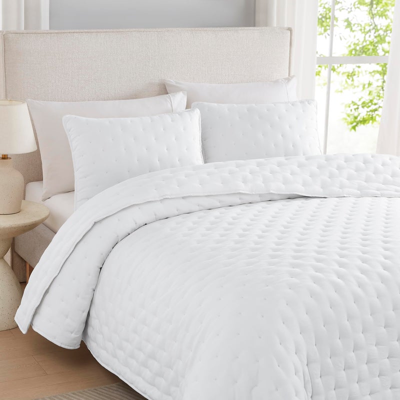 WDCOZY White Cloud King Size Quilt Set, Tan Lightweight Farmhouse Bedspread, Rustic Country Coverlet, Taupe Camel Soft Bedding, Thin Comforter for All Season - 3 Pieces, 104x90 inches - Image 3