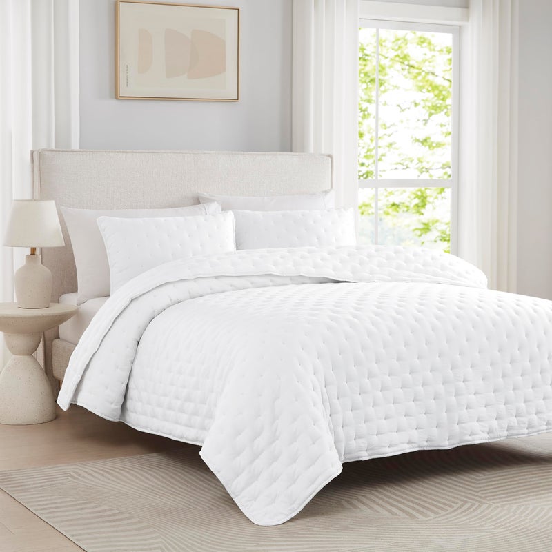 WDCOZY White Cloud King Size Quilt Set, Tan Lightweight Farmhouse Bedspread, Rustic Country Coverlet, Taupe Camel Soft Bedding, Thin Comforter for All Season - 3 Pieces, 104x90 inches - Image 4