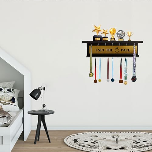 Odestar, Display Medal Hanger, Premier Award Medal Display Rack and Trophy Shelf Large (Size 48 x 15 x 15 Centimeters) Wenge - Image 2