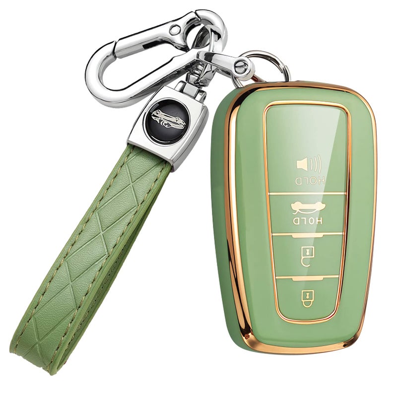 Cacacar for Toyota Camry RAV4 Key Fob Cover with Keychainfor Highlander Avalon GT86 Key Fob Case Premium Soft TPU 360 Degree Protector Key Holder BGreen