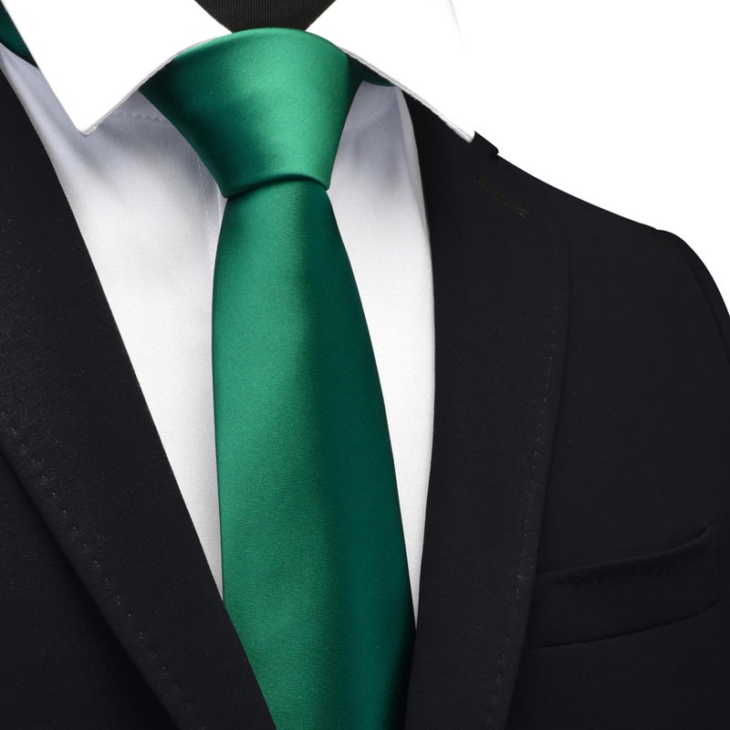 Branduce Emerald Green Tie Solid Satin Ties for Men Silk Blend Necktie for Wedding Business (TA11-21) - Image 2