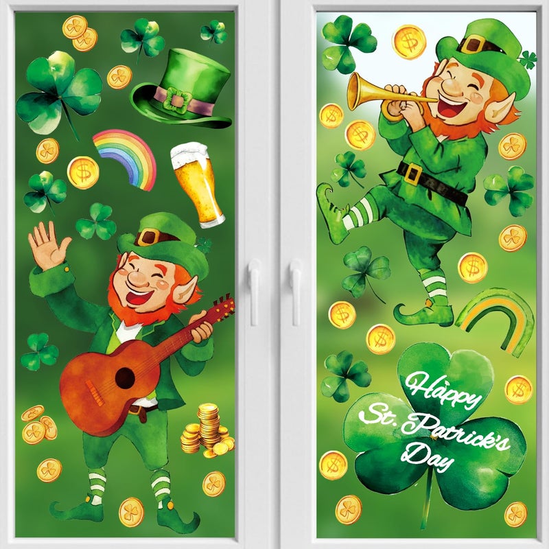 FCZon Star 119PCS St Patricks Day Window Clings,Reusable St Patricks Day Decorations,Double Sided Green Shamrock Window Clings,Irish Static Saint Patrick's Stickers for Glass,St Patrickâ€™s Day Decor(8 Sheets) - Image 1