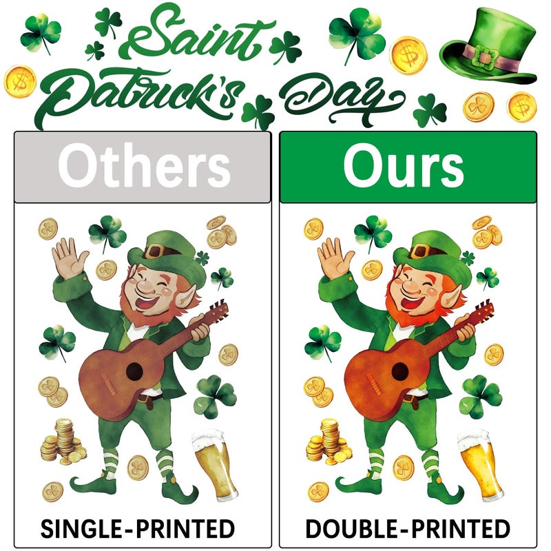 FCZon Star 119PCS St Patricks Day Window Clings,Reusable St Patricks Day Decorations,Double Sided Green Shamrock Window Clings,Irish Static Saint Patrick's Stickers for Glass,St Patrickâ€™s Day Decor(8 Sheets) - Image 4