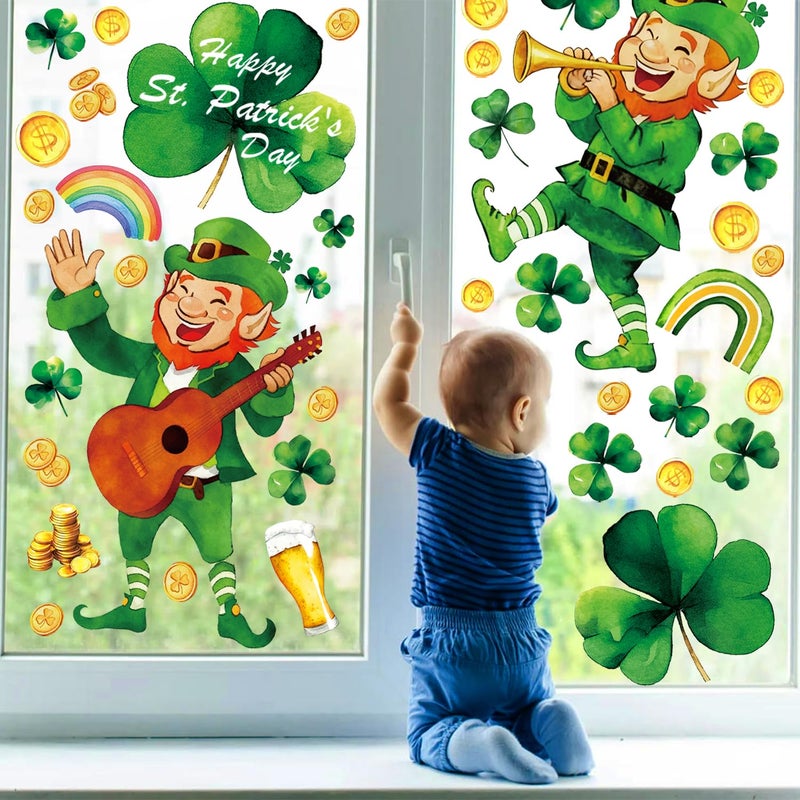 FCZon Star 119PCS St Patricks Day Window Clings,Reusable St Patricks Day Decorations,Double Sided Green Shamrock Window Clings,Irish Static Saint Patrick's Stickers for Glass,St Patrickâ€™s Day Decor(8 Sheets) - Image 3