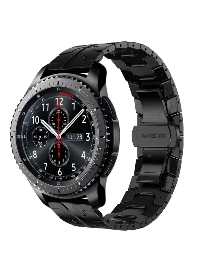 حزام بديل لساعة سامسونج جير S3 فرونتير أرمور من الفولاذ المقاوم للصدأ والمعدن باللون الأسود