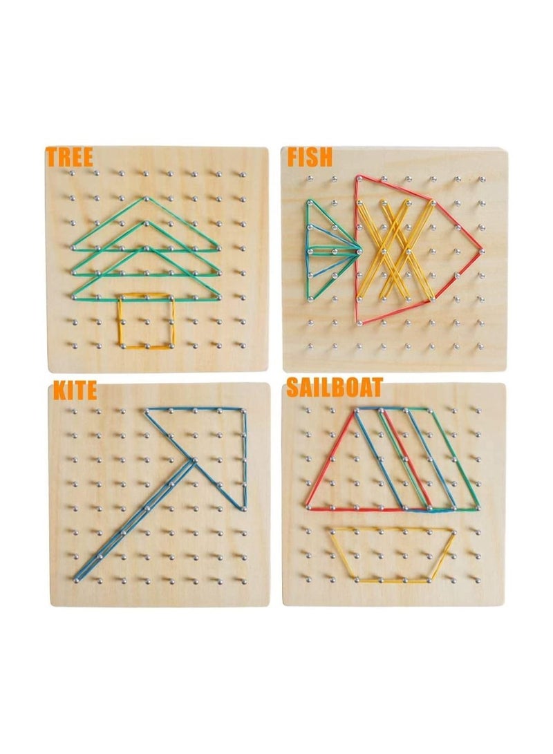 SYOSI Wooden Puzzle Matrix, Math Manipulative Material, Graphical Educational Toys with Pattern Cards and Rubber Bands Shape, for 3 4 5 Year Old Kids, STEM Puzzle Matrix 8x8 Brain Teaser Toys - Image 3