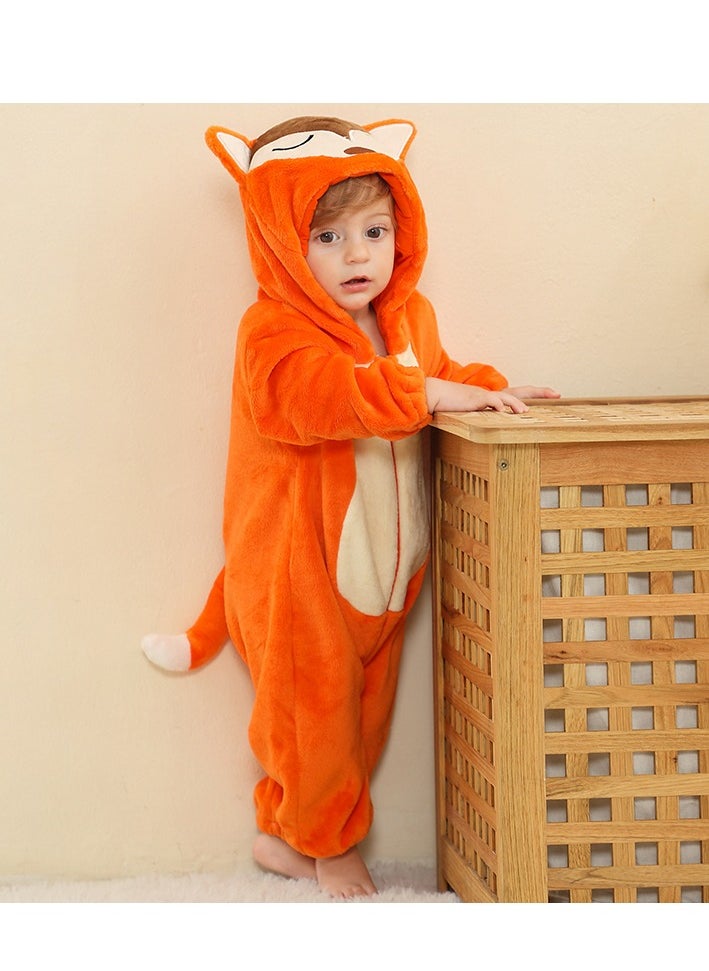 Loquat - Flannel Children's Climbing Clothes Baby Autumn Winter Long Sleeved Clothes Jumpsuit Newborn Cartoon Jumpsuit - Image 1