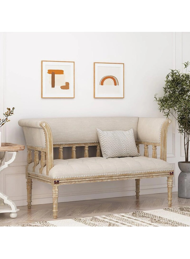 Wooden Twist Flared Arm Loveseat Bench For Living Room Comfort For Backrest 2 Seater  - Image 1