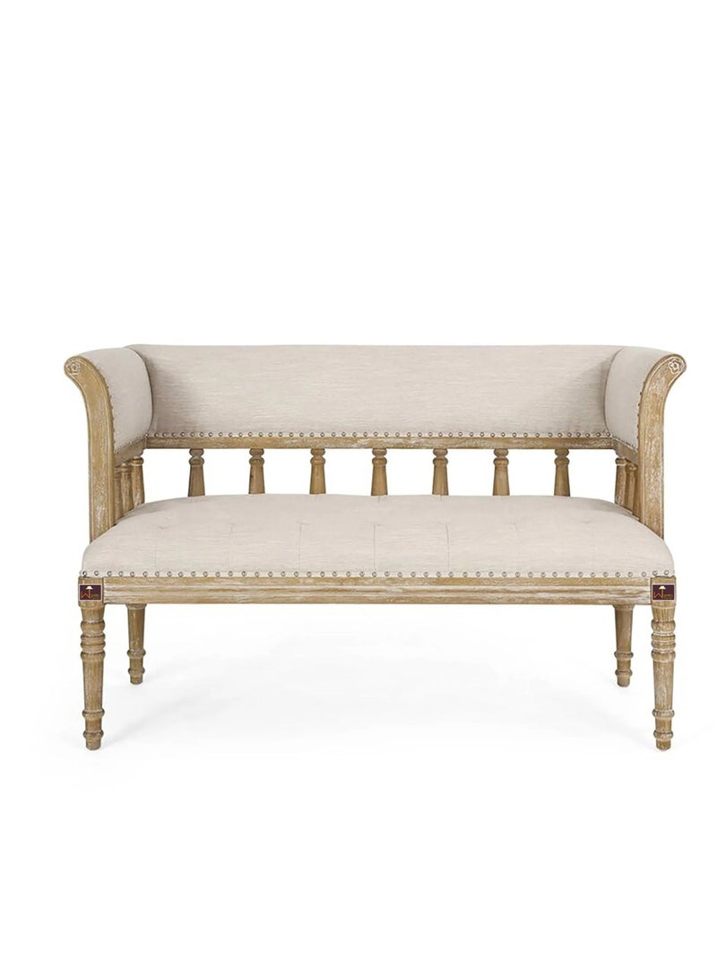 Wooden Twist Flared Arm Loveseat Bench For Living Room Comfort For Backrest 2 Seater  - Image 2