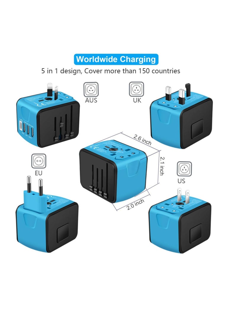 Excefore - International Plug Adapter, Universal Power Adaptor with 4 USB Ports (1 USB C), Worldwide Travel Essentials Wall Charger for USA to Europe France Germany Spain Ireland Australia - Image 1