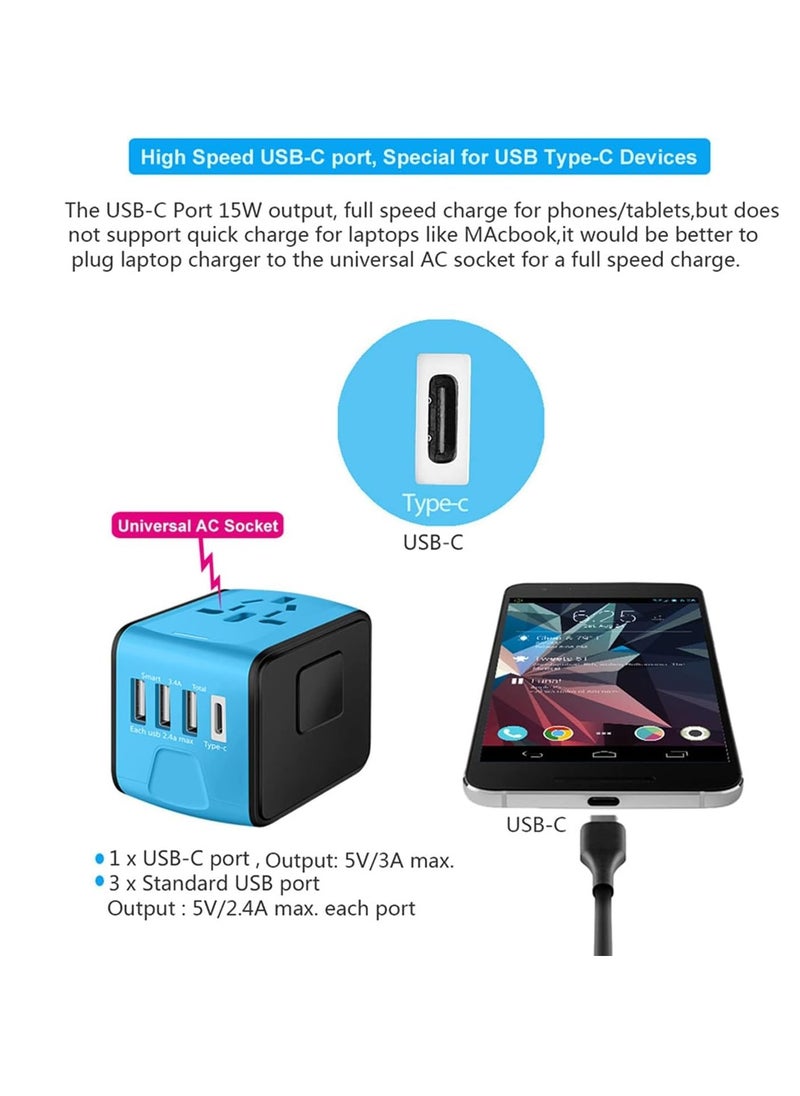 Excefore - International Plug Adapter, Universal Power Adaptor with 4 USB Ports (1 USB C), Worldwide Travel Essentials Wall Charger for USA to Europe France Germany Spain Ireland Australia - Image 1