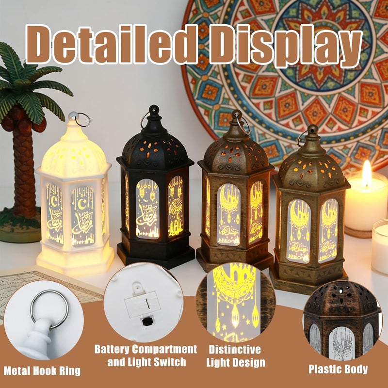 أضواء فوانيس رمضان، فوانيس زينة رمضان بأربعة ألوان، أضواء زينة عيد مبارك معلقة صغيرة LED للطاولة والمنزل والحديقة وحفل الزفاف وديكور المدفأة - Image 3