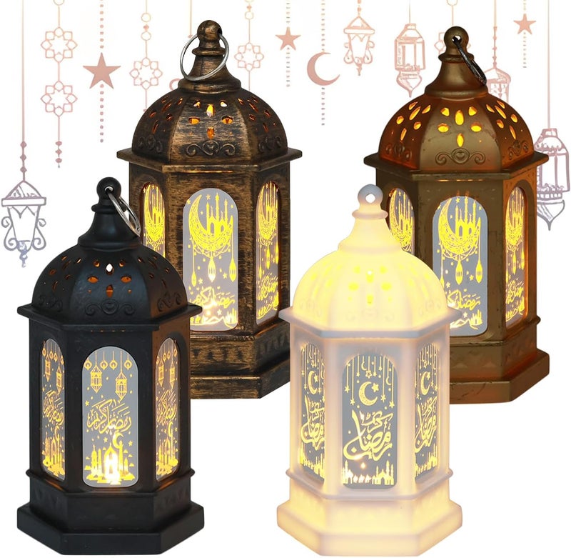 أضواء فوانيس رمضان، فوانيس زينة رمضان بأربعة ألوان، أضواء زينة عيد مبارك معلقة صغيرة LED للطاولة والمنزل والحديقة وحفل الزفاف وديكور المدفأة - Image 1
