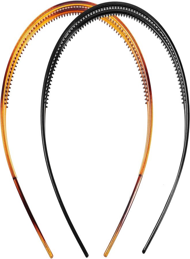 AUTOWRAP 2 Pieces Plastic Headband Double Row Teeth Comb Hair Band Simple and Chic Hair Hoop Non-Slip Hair Accessory for Women Girls Daily Dating Decorations(Black, Brown) - Image 2