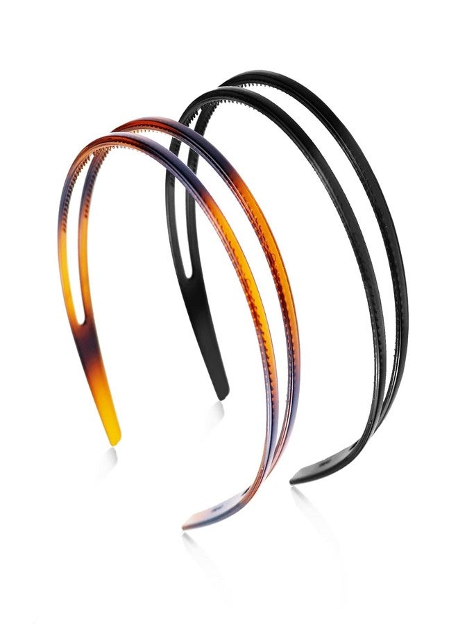 AUTOWRAP 2 Pieces Plastic Headband Double Row Teeth Comb Hair Band Simple and Chic Hair Hoop Non-Slip Hair Accessory for Women Girls Daily Dating Decorations(Black, Brown) - Image 1