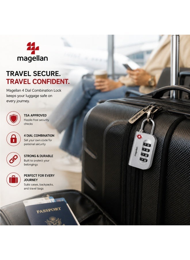 MAGELLAN TSA Approved Luggage Lock – 4 Digit Combination Travel Padlock for Suitcases & Bags, Secure and Durable Design for Airport Travel - Image 3