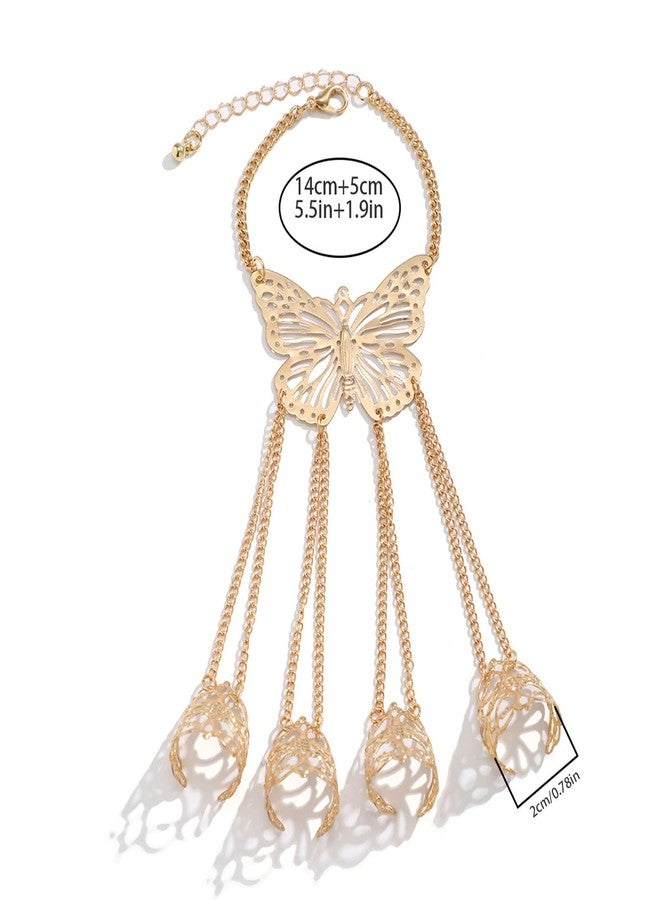 Rotaiboes Summer Punk Butterfly Finger Bracelets with Ring,Exaggerated Finger Wrist Chains Rings Bracelets Gothic Link Chain Finger Bracelet Festival Halloween Hand Chain Body Jewelry for Women (Gold) - Image 4