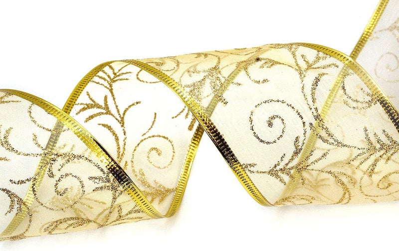 OLYPHAN Gold Wired Ribbon Sheer Glitter Organza 2.5 in Ribbon Holiday Gift Wrap Birthday Party, Wedding Gifts, Christmas – 50 Yards Large Glitter Roll - Image 2