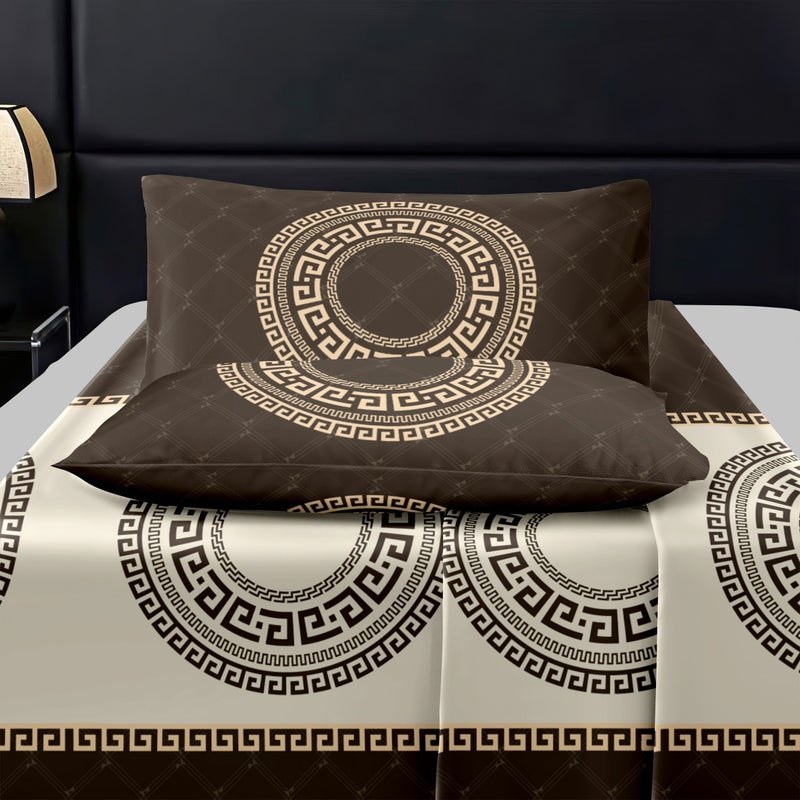 3pcs Geometric Print Fitted Sheet Set Coffee Circle Twin Size Soft Comfortable Bedding For Bedroom Guest Room Includes One Fitted Sheet Two Pillowcases - Image 5