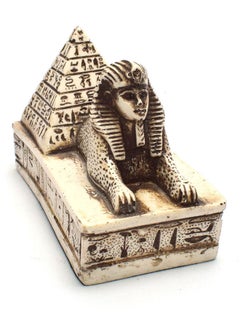 immatgar pharaonic sphinx with pyramid Statue ancient Egyptian souvenirs gifts for women and men Home Décor Sculpture Pharaohs art (with pyramid - off white - 10 CM Long)