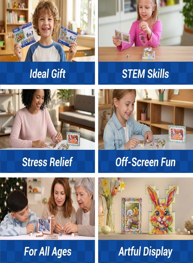 TOSY Picture Cube Cute Dino: 6-in-1 Magnetic Picture Puzzle, Easter Basket Stuffers STEM Gift for Kids & Adults, 48 Blocks, 288 Faces/Magnets, 0.6 in, B021, Seamless UV Art, Display-Ready Frame - Image 5