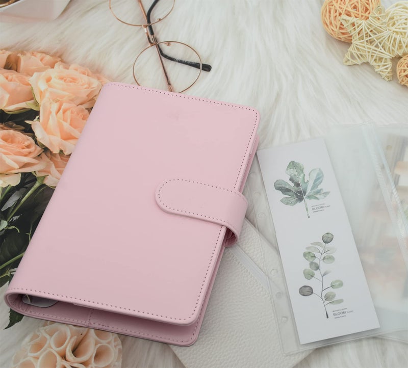 Twavang 15 PCS A6 Binder Pockets with PU Leather Notebook Binder Cover Refillable 6 Round Ring Binder Set for Personal Planner Organizer, Budget Binder, Savings Binder (Light Pink) - Image 5