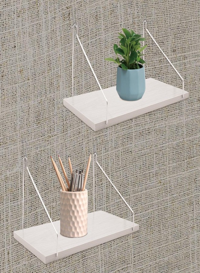SnowTing 2 Set Fabric Wall Cubicle Shelf with Hooks, Wall Mounted Wooden Floating Storage Shelf for Fabric Panel in Kitchen, Bedroom, Living Room, Office Desk, 11.8 x 5.9 x 0.47 Inch (White) - Image 1