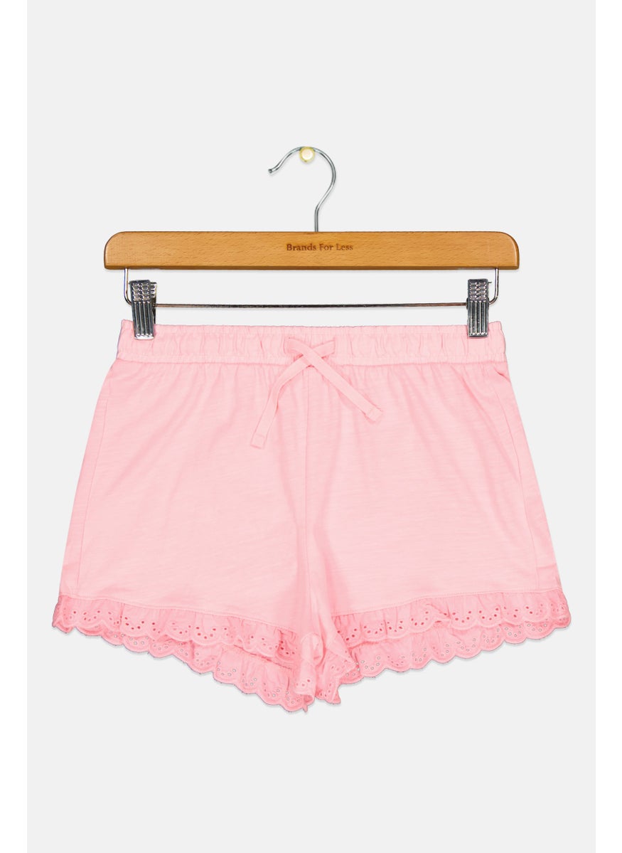 Lefties Kids Girl Drawstring Sloid Basic Shorts, Pink  - Image 1