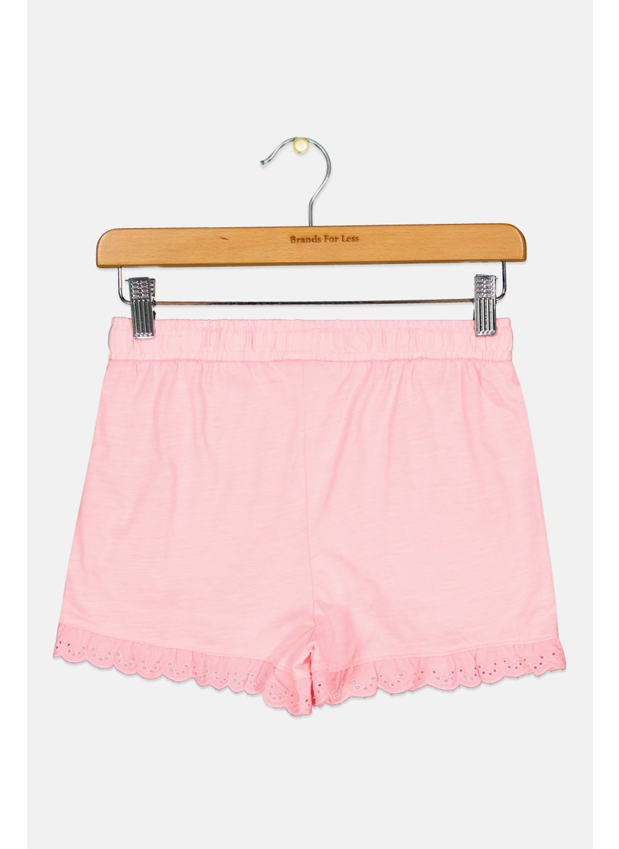 Lefties Kids Girl Drawstring Sloid Basic Shorts, Pink  - Image 2