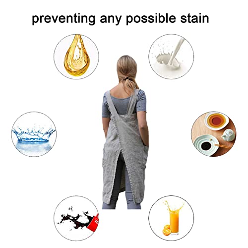 ZQFFB Pinafore Cross Back Apron for Women with Pockets Japanese Smock for Work Gardening Cooking Painting Baking - Image 5