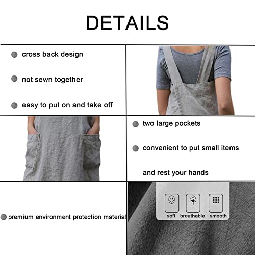 ZQFFB Pinafore Cross Back Apron for Women with Pockets Japanese Smock for Work Gardening Cooking Painting Baking - Image 3