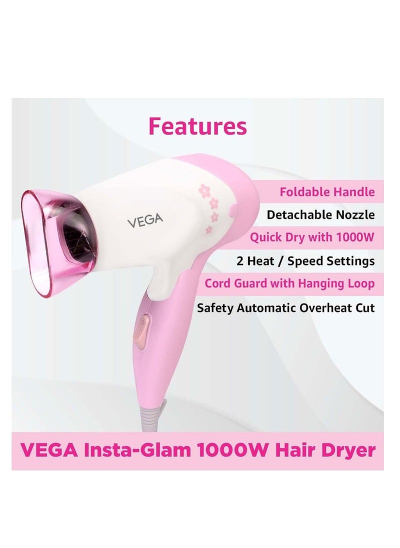 Vega Vega Insta glam foldable 1000 watts hair dryer with two heat and speed settings  - Image 2