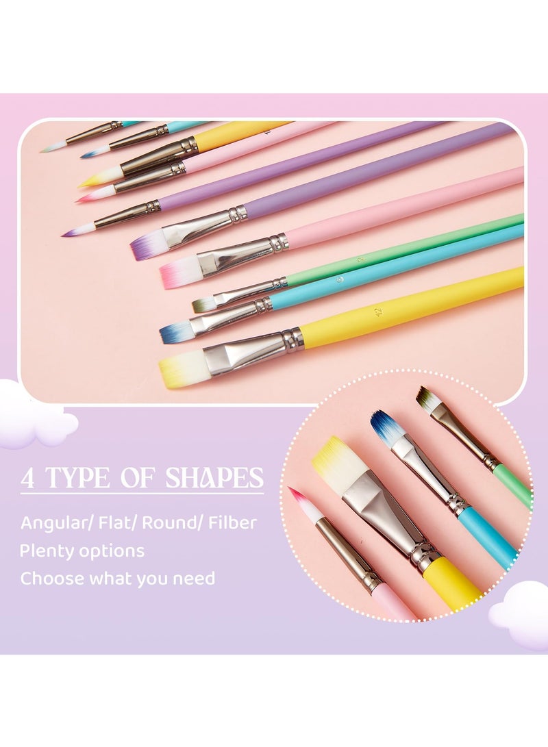 SYOSI 24 Pcs Macaroon Color Paint Brush Set, Bulk Variety with 4 Shapes in Different Sizes, Nylon Hair Brushes for Acrylic, Oil, Watercolor Painting, Ideal for Kids, Drawing Supplies - Image 3