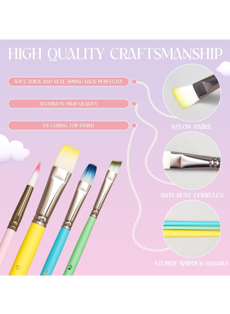 SYOSI 24 Pcs Macaroon Color Paint Brush Set, Bulk Variety with 4 Shapes in Different Sizes, Nylon Hair Brushes for Acrylic, Oil, Watercolor Painting, Ideal for Kids, Drawing Supplies - Image 5