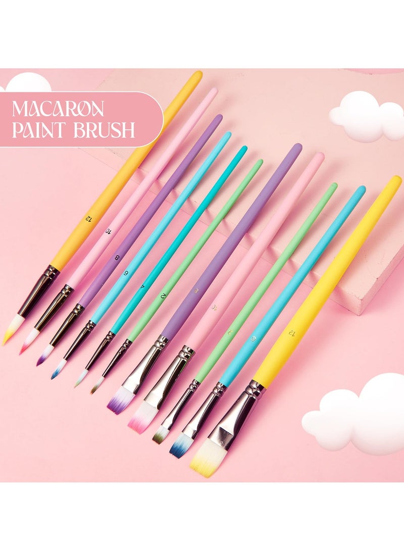 SYOSI 24 Pcs Macaroon Color Paint Brush Set, Bulk Variety with 4 Shapes in Different Sizes, Nylon Hair Brushes for Acrylic, Oil, Watercolor Painting, Ideal for Kids, Drawing Supplies - Image 2
