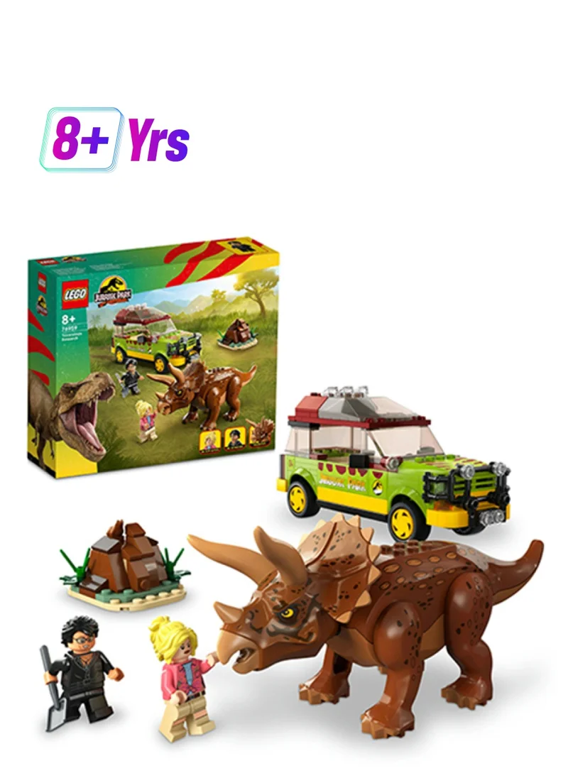 ليغو Jurassic World Triceratops Research 76959 Collectible Building Toy Set; Fun Playset for Kids Aged 8 and Up, Featuring a Buildable Ford Explorer, Posable Dinosaur Figure and 2 Minifigures (281 Pieces) LEGO