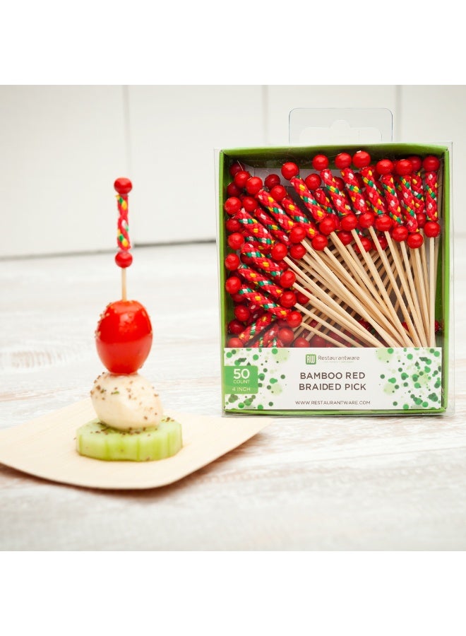 Restaurantware 4 Inch Decorative Skewers, 500 Braided Design Decorative Bamboo Skewers - Sharp Point, Sturdy, Red Bamboo Decorative Picks, For Appetizers Or Garnishes - Image 3