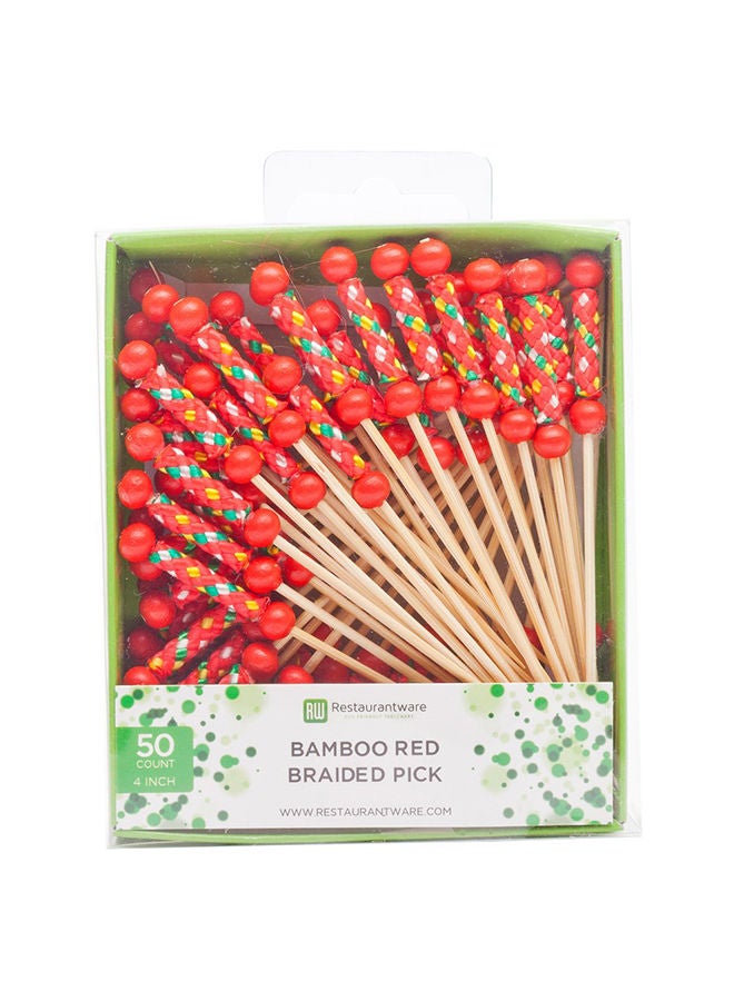 Restaurantware 4 Inch Decorative Skewers, 500 Braided Design Decorative Bamboo Skewers - Sharp Point, Sturdy, Red Bamboo Decorative Picks, For Appetizers Or Garnishes - Image 4