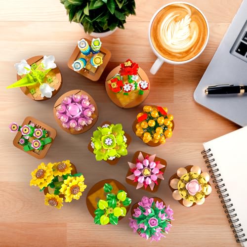 CUBIMANA 12 Pack Flowers Succulents Mini Building Set - 1403PCS Flower Botanical Collection for Home Décor 3.6MM Plant Building Blocks Toy, Party Favors for Christmas Birthday Adults Women Kids 10+ - Image 3