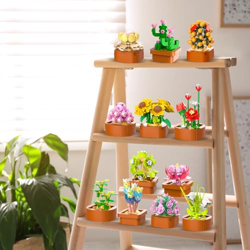CUBIMANA 12 Pack Flowers Succulents Mini Building Set - 1403PCS Flower Botanical Collection for Home Décor 3.6MM Plant Building Blocks Toy, Party Favors for Christmas Birthday Adults Women Kids 10+ - Image 4