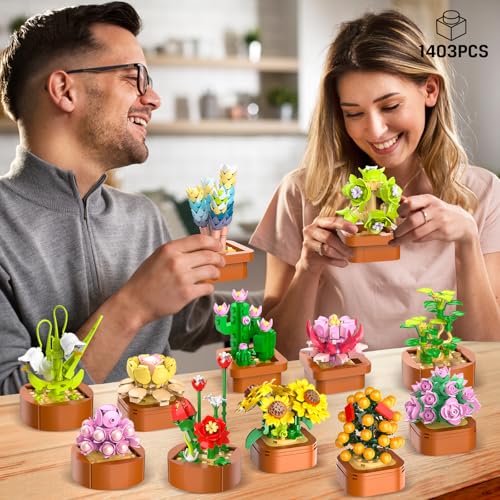 CUBIMANA 12 Pack Flowers Succulents Mini Building Set - 1403PCS Flower Botanical Collection for Home Décor 3.6MM Plant Building Blocks Toy, Party Favors for Christmas Birthday Adults Women Kids 10+ - Image 2