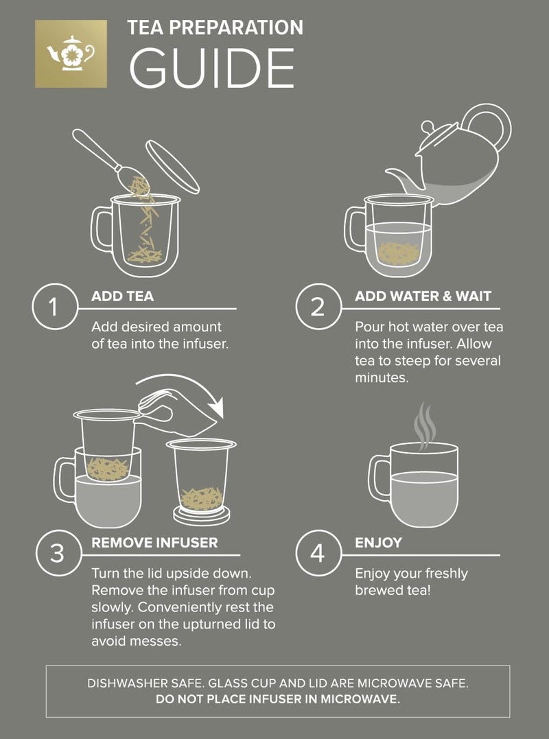 Teabloom Personal Tea Maker - Insulated Heatproof Glass Cup with Loose Tea Infuser and Lid/Coaster â€“ Tea Connoisseur's Choice â€“ Borosilicate Glass Infusion Mug (8 Oz) - Image 4