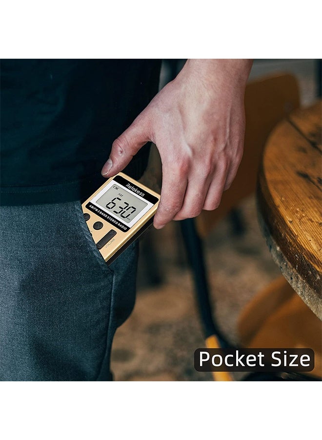 V112 AM FM Radio Portable, Mini Radio with Earphone Pocket, Digital Tuning Rechargeable Battery LCD Display for Walking Jogging(Gold) - Image 4