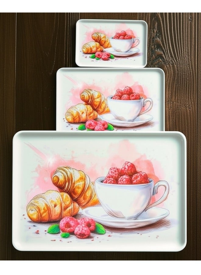 طقم من 3 صواني ميلامين لتقديم الشاي والقهوة والفواكه الطازجة والمكسرات والحلويات - Image 3