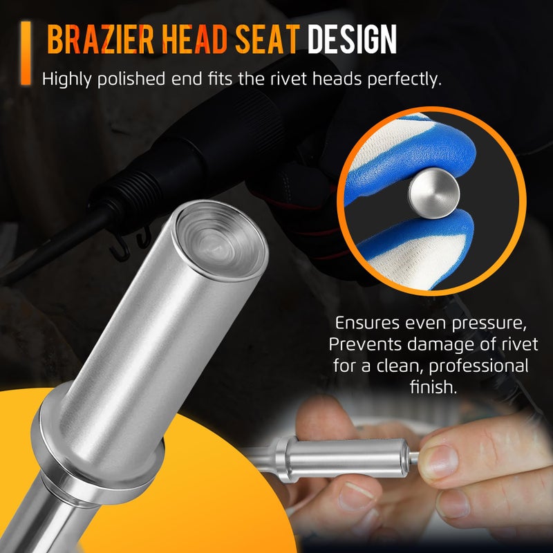 Krenlory A1620 Rivet Set F/ 3/16in - Pneumatic Air Hammer Rivet Bit .401 Shank Solid Rivet Tool Kit Fit Brazier Head, Solid, Universal, Aluminum & Dome Rivets, Brazier Head Rivets Tool - Image 3