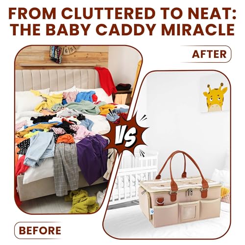 OCEANEVO Cute Felt Diaper Caddy Organizer Bag with Lid and Removable Shoulder Strap | Baby Basket Essentials for Newborn Baby Products Storage with Compartments | 40 x 27 x 19 cm – Model 2 – Grey - Image 5